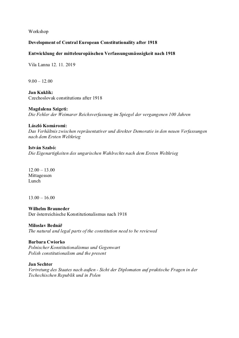 Středoevropské ústavy workshop 12.11.2019 Lanna